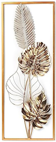 Wandbild Wanddeko Metallbild - GOLDEN MONSTERA - Metall - weiß gold