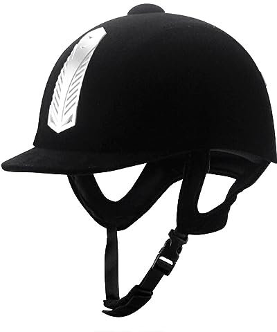 lerwliop Schlagfestigkeit und leichter Reithelm mit verstellbarem Gürtel für Damen, Reiten, Samt Sporthut, Sonnenschutz, Schwarz, 56cm