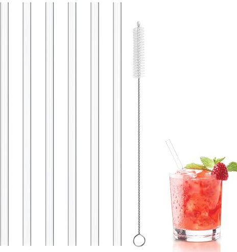 6PCS Plastic Straws, Reusable Straw with 1 Straw Brush Jumbo Hard Plastic Replacement Straw Clear Boba Straws Straight Drinking Straws for Milk Shake Boba Juice (10.43 in x 0.39 in)