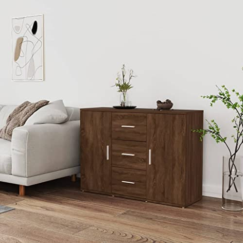 Higsose Sideboard Braun Eichen-Optik 91x29,5x65 cm Holzwerkstoff Moderne Kommode Mit Viel Stauraum für Flur Küche Bad Sideboard Beistellschrank Schrank Komoda