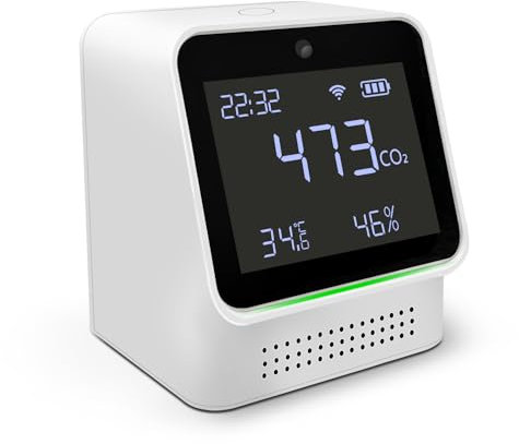 WOLF SHIELD Smart Air Quality Monitor Battery Powered Air Quality Detector with Large LCD Display for CO2,Temperature and Humidity Detection,Connect to Your Phone