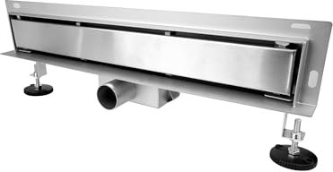 S SIENOC Flow Scarico da Doccia Canalina per doccia, in acciaio inox, set completo di scarico a parete, piastrellabile, con piedini di montaggio a sifone, con scarico a doppia camera (60CM)