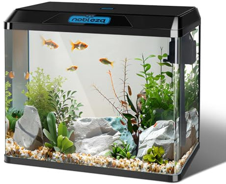 Nobleza - 54L Mini Aquarium Komplettset, Nano Aquarium Stabiles Einsteigerbecken mit LED-Beleuchtung und Eingebautem Filtersystem, Schwarz