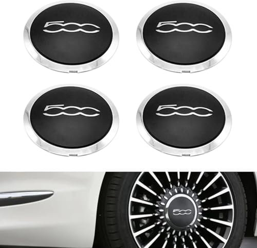 4 Stück Radnabenkappen, Radnabendeckel Nabendeckel mit Chromrand für FIAT 500 51884863 Kompatibel mit 68078419AC 68078421AC Hitzebeständiger Radnaben Mitteldeckel Ersatz für FIAT 500