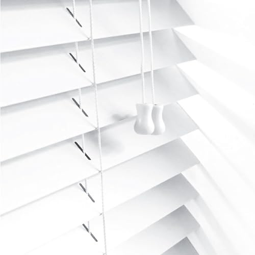 Ev Dekor Smooth Faux Wood Wooden Venetian Blinds with Strings 50mm Slats Trimmable Child Safe Easy Fit Office Home Blind Window curtains (white, 240 x 150cm)