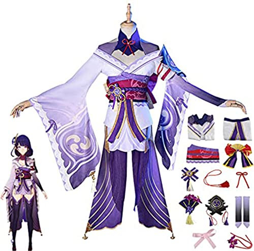Genshin Impact Kostüm, Raiden Shogun Cosplay-Outfits, Anzug für Maskerade, Genshin-Thema, Raiden, Shogun, Halloween, Karneval, Party, Jacke, Anzug, Kleidung mit Zubehör, Lila, M