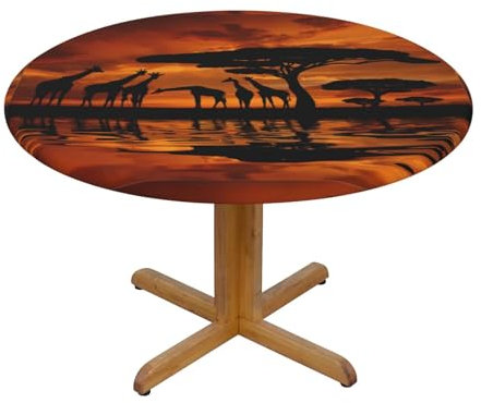 Runde Tischdecke M Runde Picknick-Tischdecke Afrika Giraffe Majestätischer Baum Premium Dekorative Runde Tischdecke