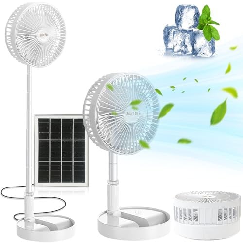 Ceboic Ventilador de Pie Silencioso Portatil, 8'' Plegable Ventilador Solar 5200mAh Recargable USB Ventilador de Suelo, 3 Velocidades y Altura Ajustable Ventilador de Sobremesa para Hogar Dormitorio
