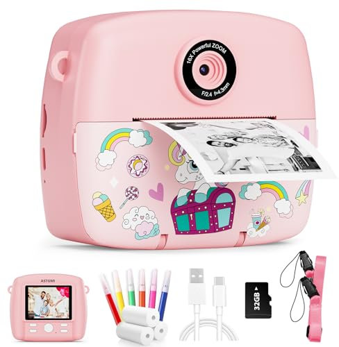 Sofortbildkamera Kinder,Kinderkamera Kompaktkameras 1080P HD Sofortdruck von Fotos,Geburtstagsgeschenk Weihnachten Geschenk Spielzeug ab 3 4 5 6 8 7 9 10 11 Jahre Mädchen Jungen 3 Rollen Fotopapier