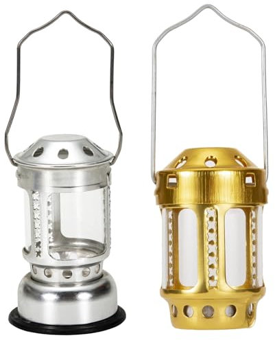 KDAMGOQE 2 PCs Kerzenlaterne tragbare rustikale Camping -Laterne -Silber und Golden mit Griff- und Kerzenaluminium -Legierung Windschutz Home Decor Outdoor -Kerzen für Laternen