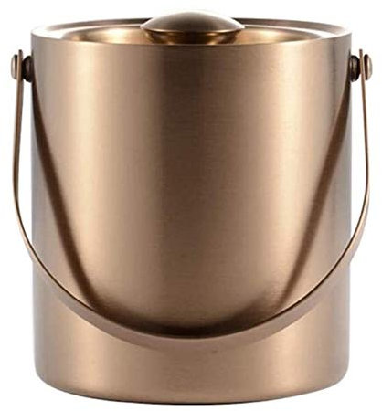 Stainless Steel Ice Bucket with Lid - Double Wall Insulated Rose Gold Bar Champagne Barrel - 2L Portable Beer Cooler for Parties
