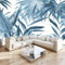 Feuille De Bananier Bleue Papier Peint 3D Panoramique Feuilles De Palmier Grises Tapisserie Mural Moderne Fresque, Poster Geant Mural, Pour Salon Chambre Fond Tv Style Déco 300 X 210 Cm