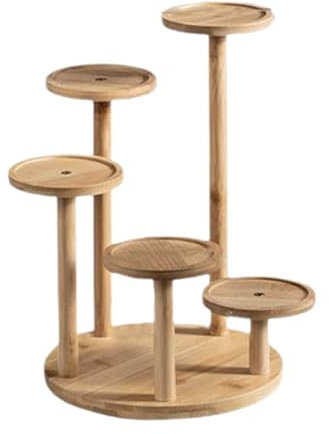 MagiDeal Support de Plantes de Table en Bois, Support de Plantes Rond, Petite étagère décorative pour Plantes, étagère de Bureau pour Balcon, Salon, 5 Niveaux