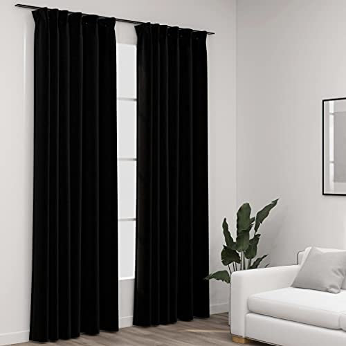 LXYZWRW Decor Tende oscuranti effetto lino con ganci 2 pz nero 140x245 cm tendaggi finestra