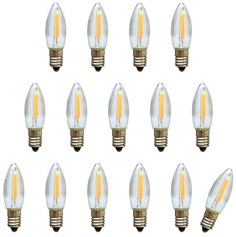Erzgebirgslicht - AUSWAHL - 15 Stück LED Filament Topkerze 16 V 0,2 W für AUSSEN, für 14-15 Brennstellen E10 Riffelkerze Ersatzbirne Glühbirne Glühlämpchen für Lichterketten Pyramide Schwibbogen