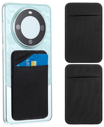 Sibba Cell Phone Card Holder Pocket 2Pack Phone Wallet Stretchy Stick on Case Pouch Sleeve Self Adhesive Sticker with Flap Back Double Pocket Hold for All Smartphones (Black)