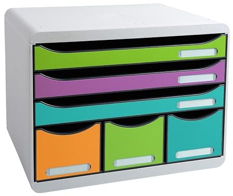 Exacompta - Art.-Nr. 306909D – Pop N'Co – Aufbewahrungskiste mit 6 Schubladen, 3 Schubladen für A4+ Dokumente und 3 schmale Schubladen oben – Außenmaße: 27 x 35,5 x 27,1 cm – sortiert