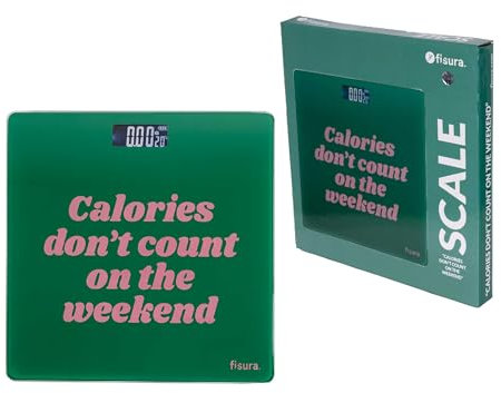 Fisura - Digitale Badezimmerwaage calories don't count. Glas-Badezimmerwaage. Elektronische Waage bis 180 kg mit 50 g Genauigkeit, Step-On-Technologie. 30 x 30 cm