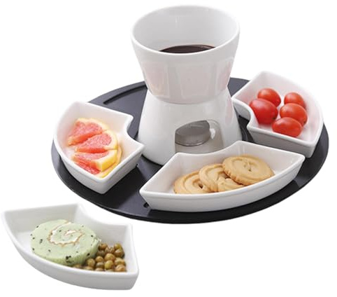 Weißes Keramik-Schokoladen-Fondue- -Set – Schokoladen-Fondue- -Set | Käse-Eiscreme-Stövchen | Teelicht-Fondue- -Set | Zweck Kerze für Picknicks, Nachmittagstee, Strände, Partys und Buffets