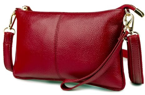 Lowille Genuine Leather Clutch Wallet For Women Wristlet Envelop Crossbody Purse Card Shoulder Bag (Wine Red)