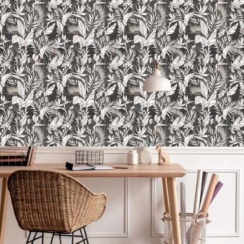 Wandschutzfolie Weiße Graue Blätter Klebefolie Wandtattoo Leicht zu Entfernen Möbelfolie Selbstklebende Tapete Wandtattoo Schlafzimmer Tapete Selbstklebend Wallpaper for Living Room 45x200cm