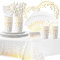 COLANANA Party Supplies,Party Tableware Set,White Gold Birthday Decorations Contain Plates Tablecloth Cups Napkins Paper Straws for Baby Shower Birthday Wedding Partys Anniversary(16 Guests)