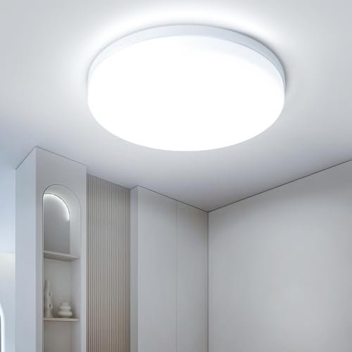 Kuwork Plafon LED Techo 48W, Lampara Techo Dormitorio 6500K 4800LM, IP44 Impermeable Lampara Baño para Cocina Sala Dormitorio Balcón Pasillo Ø30CM