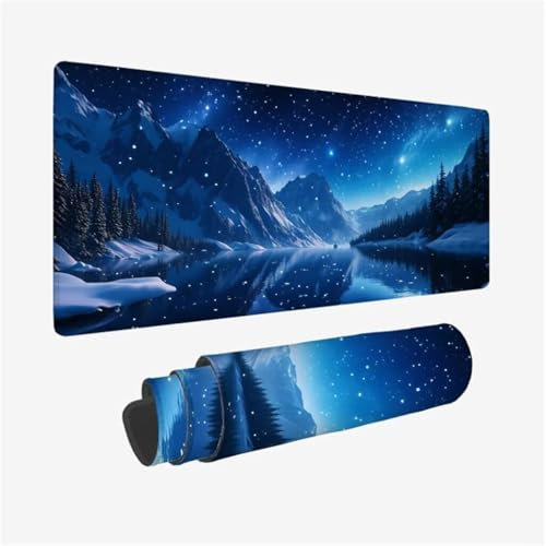 Grand Tapis de Souris Bleu Tapis de Souris Gamer Imperméable,sous Main Bureau Scène Neige Tapis Souris XXL 1600x800x3mm,Antidérapant Tapis de Souris Gaming avec Bords Surpiqués,Accessoires PC Q1-336
