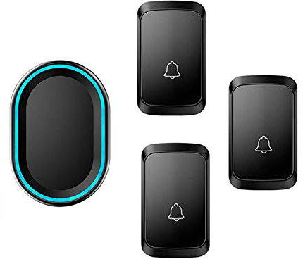 WOTZOV Wireless Doorbell, 3 Push Button And 1 Receivers,Waterproof Wall Plug-In Cordless Door Chime with Power-Off Memory Function,LED Flash,300M Range,58 Ringtones,4 Volume Levels,White,Black