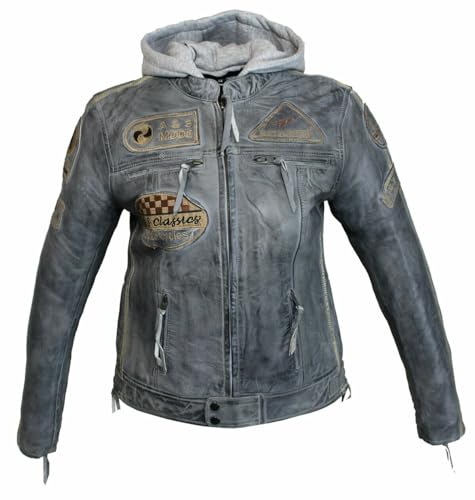 ALPHA SPEEDS Damen Motorradjacke Lederjacke Damen Jacke mit Protektoren Lederjacke mit Kapuze Leather Jacket Biker Jacket Custom Jacke