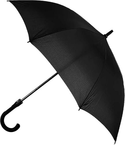 TIENDA EURASIA – Paraguas Mango Largo | Color Negro | Medidas Abierto: 107 x 107 x 84 cm | Material Metal + Plástico + Tela | 8 Varillas | Antiviento