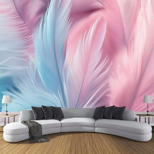 Carta da Parati Piuma Rosa - 450x315cm - Piume Di Animali Fotomurali in Seta Murale alla Moda Decorazione da Muro Poster Gigante per Soggiorno, Camera da Letto