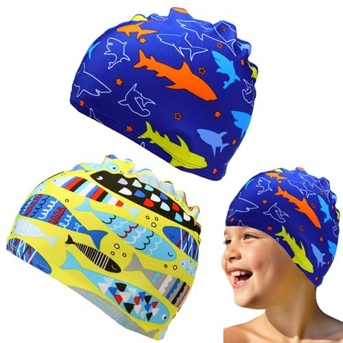 EUYKQNOI 2 Pezzi cuffia nuoto cuffia piscina bambino,piscina bambini,cuffie piscina,cuffia piscina neonato,cuffia piscina bambina,Cuffia da nuoto da cartone animato per studenti per bambini