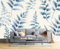 JEDTAKCT Papier Peint Panoramique Bleu Marine, Papier Peint Soie Motif Fougères Aquarelles, Tapisserie Panoramique Salon, Décoration Murale Style Campagnard Simple Chambre Appartement, 350X256Cm