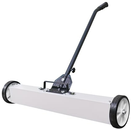 Qcunmag 24-Inch Rolling Magnetic Sweeper with Wheels, Magnet Pickup Sweeper | Magnet Pickup Sweeper, Push-Type Nail Magnet Sweeper for Workshop, Garage, and Yard Cleanup