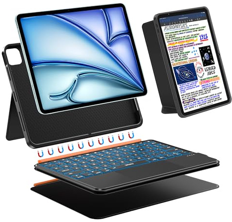 WIWU iPad Case with Keyboard 11 Inch A16 11th 10th Gen 3 in 1 Magnetic Detachable Keyboard Case Adjustable Stand Backlit Keys with Touchpad (BLACK, For iPad 11/10/Air 5/4/11(M2/M3) Pro 11 4/3/2/1)