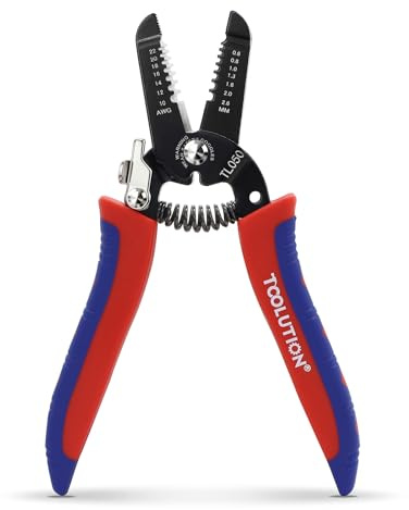 TOOLUTION Small Wire Strippers Tool Electrical with Wire Cutter 10-22 AWG | Low Voltage, Professional, Micro Stripping, Small Gauge Speaker Wires, Electrician, Safty Lock, Spring Loaded, Serrated Jaw