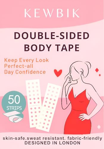 KEWBIK Double Sided Body Tape, 50 strips Boob Tape,Fashion Tape for Clothes, Skin and Fabric – Strong Adhesive Tit Tape,Body Tape for All Skin Tones, Secure Clothing and Dress Hold (50 Pack)