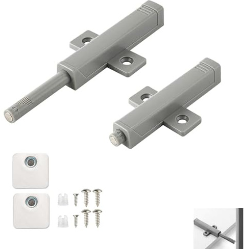 2 Pack Push to Open Door Catch, Heavy Duty Push Open Door Latch, 50N Strong Spring Release Touch Latch for Handleless Wardrobe Cabinet Cupboard Drawer Closets Grey Magnetic Push to Open Door Damper