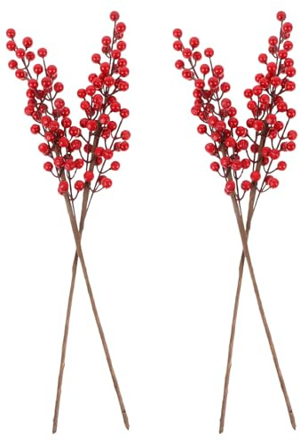 Uonlytech 4 Stück Künstliche Beerenzweige 50cm Dekorative Weihnachtsdeko Langlebige Selbstgemacht Blumenarrangements Festliche Rote Beeren Pflegeleicht