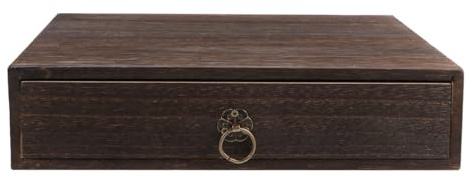 BUTIFULSIC Vintage Wood Box Drawe Single Layer Wooden Desk Organizer Storage Unit for Home Office, Wood Desktop Storage Container 25.5x24.5CM