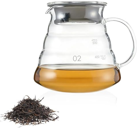HASLED Verseuse à Café en Verre 600 ml avec Couvercle, Théière en Verre Transparent Résistante à la Chaleur, Pichet Anti-Goutte pour Café et Thé