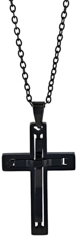 Akzent Kette Damen - Premium Halskette mit Anhänger Damen in Schwarz aus Edelstahl, 100% Wasserfest & Hautverträglich