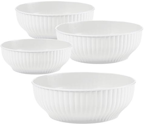 Generico Insalatiera in Plastica Costolata, Set 4 Ciotole da Cucina, 20cm 22cm 24cm 26cm, Bacinella per Insalate e Preparazioni (Bianco, 20/22/24/26cm)