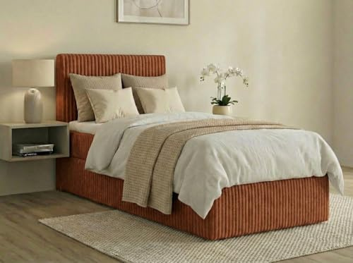 A&J MöbelLand Boxspringbett RALF 90x200 mit Bettkasten und Visco-Topper – Bonellmatratze H4 – Stauraum Rechts – Braun