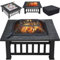 Yaheetech 3 in 1 Fire Pits for Garden Outdoor Patio Heater Metal Square Fire pit/Ice Pit Garden Accessories with Log Poker, Mesh Screen Lid and Waterproof Cover 81.2X81.2X50cm (with Lid)