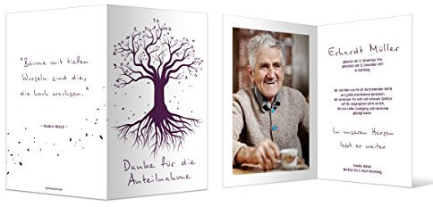Kartenmachen.de Personalisierte Danksagungskarten 10-100 Stück Trauer Dankeskarten Individuell Trauerkarten - Weltenbaum