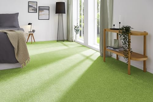andiamo Teppichboden Izmir für Wohnzimmer und Kinderzimmer - Teppichboden Meterware zum Verlegen - Teppichbelag mit hoher Trittschalldämmung - weicher Teppichboden 400 x 500 cm Grün