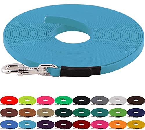 LENNIE BioThane Schleppleine, 13mm, Hunde 15-25kg, 10m lang, ohne Handschlaufe, Cyan/Türkis, genäht