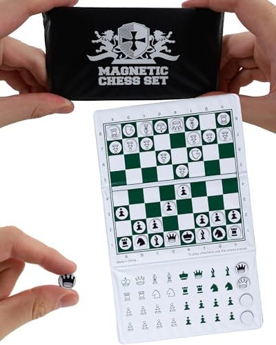 WE Games Mini Magnetic Travel Chess Set - 6 Foldable Board with Durable Vinyl Pieces & Extra Queens - Indoor & Outdoor Magnetic Chess Game - White Logo